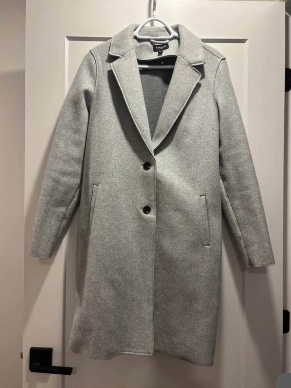 Only Light Gray Single-Breasted Wool-Blend Trench Coat